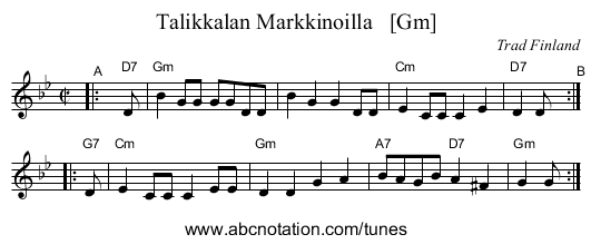 Talikkalan Markkinoilla   [Gm] - staff notation