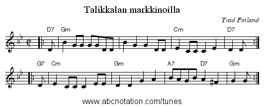 Talikkalan markkinoilla - staff notation
