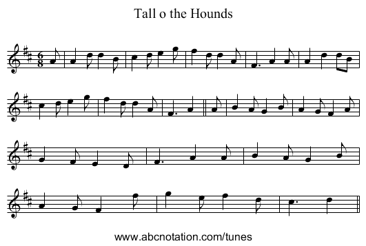 Tall o the Hounds - staff notation