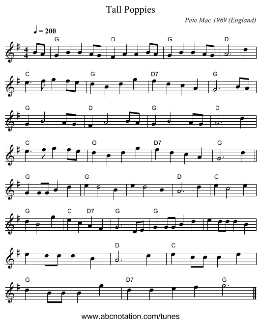 Tall Poppies - staff notation