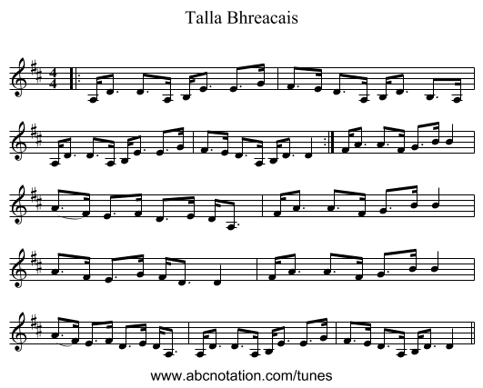 Talla Bhreacais - staff notation