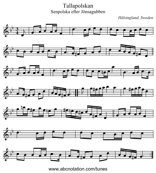 Tallapolskan - staff notation