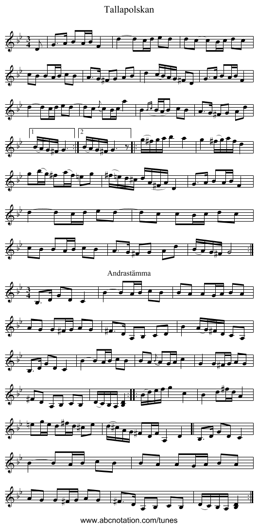 Tallapolskan - staff notation