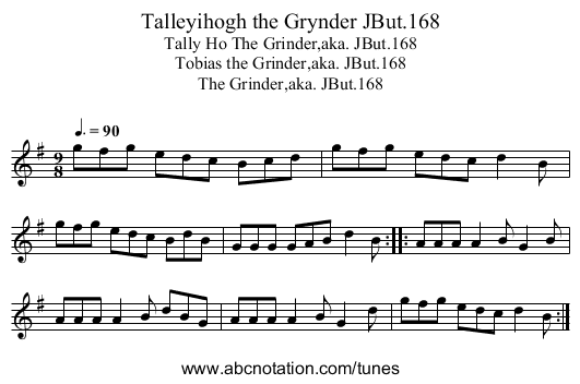 Talleyihogh the Grynder JBut.168 - staff notation