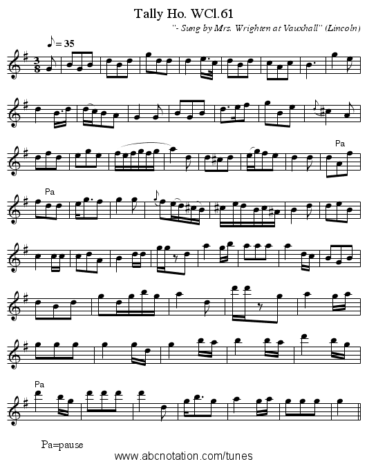 Tally Ho. WCl.61 - staff notation