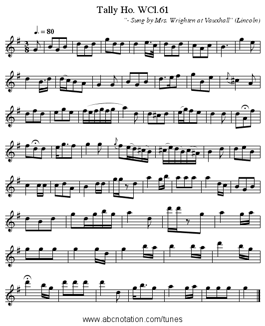Tally Ho. WCl.61 - staff notation