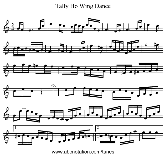 Tally Ho Wing Dance - staff notation