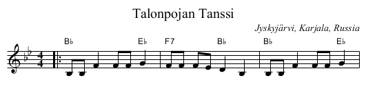 Talonpojan Tanssi - staff notation