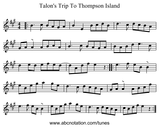 Talon's Trip To Thompson Island - staff notation