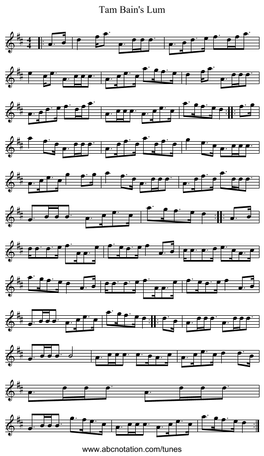Tam Bain's Lum - staff notation
