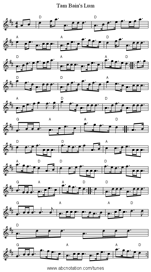 Tam Bain's Lum - staff notation
