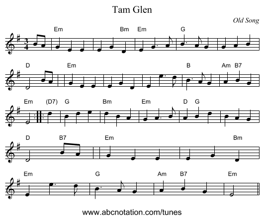 Tam Glen - staff notation
