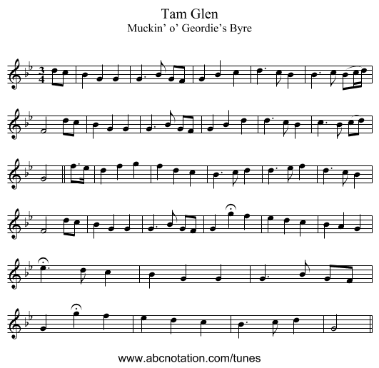 Tam Glen - staff notation