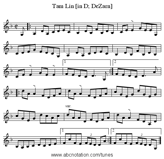 Tam Lin [in D; DeZarn] - staff notation