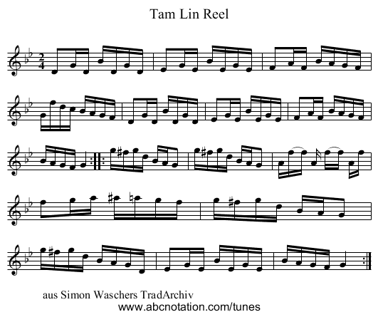 Tam Lin Reel - staff notation