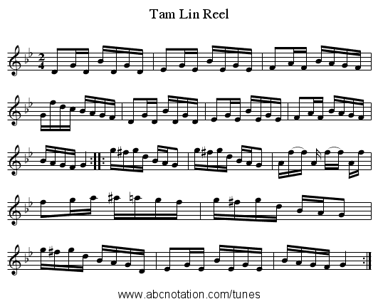 Tam Lin Reel - staff notation