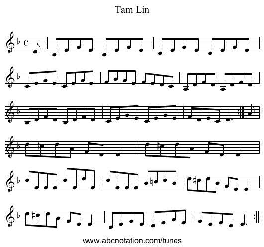Tam Lin - staff notation