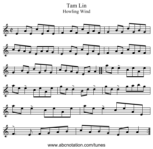 Tam Lin - staff notation