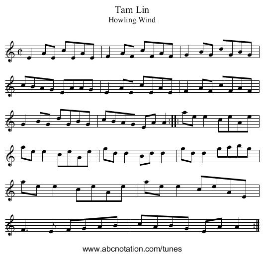 Tam Lin - staff notation