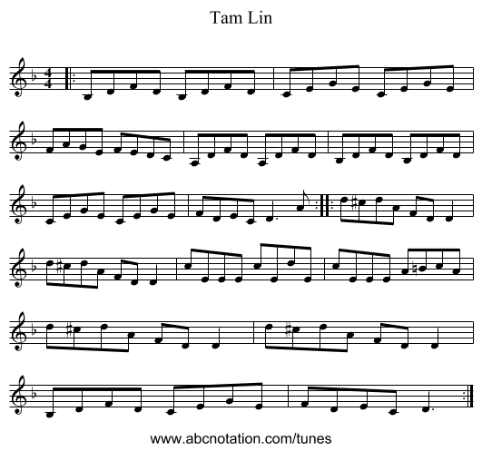 Tam Lin - staff notation