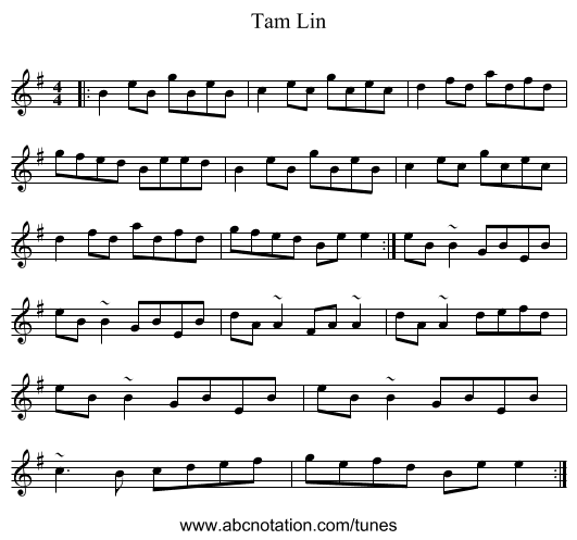 Tam Lin - staff notation