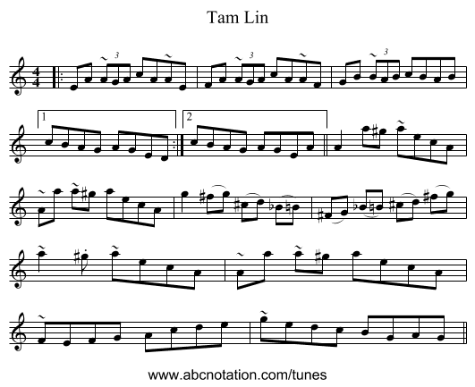Tam Lin - staff notation