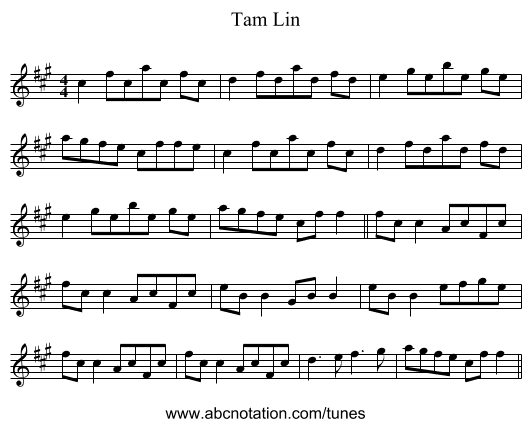 Tam Lin - staff notation