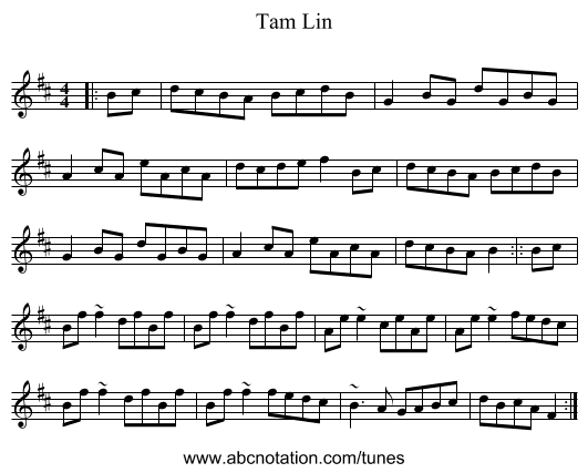Tam Lin - staff notation