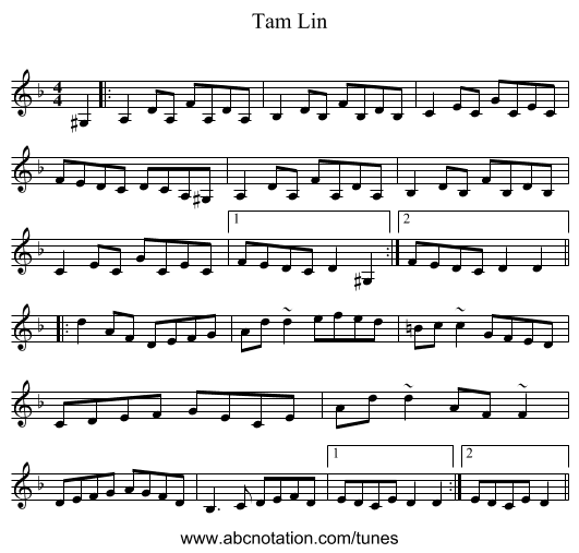 Tam Lin - staff notation