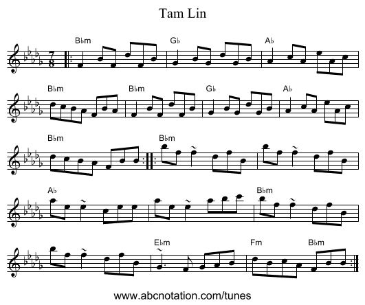 Tam Lin - staff notation