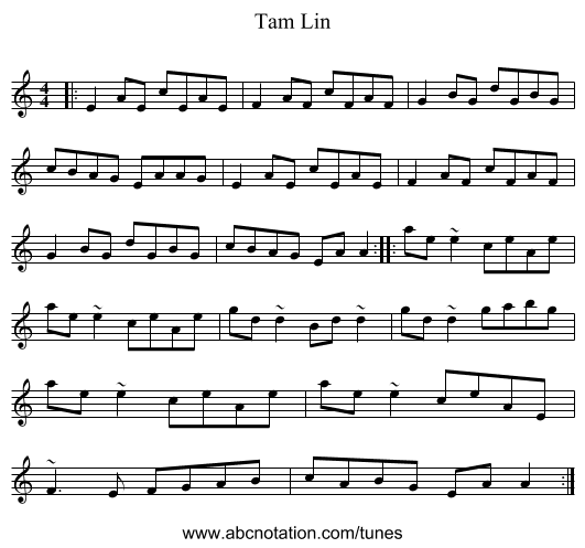 Tam Lin - staff notation