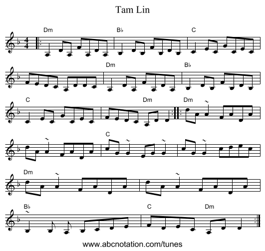 Tam Lin - staff notation