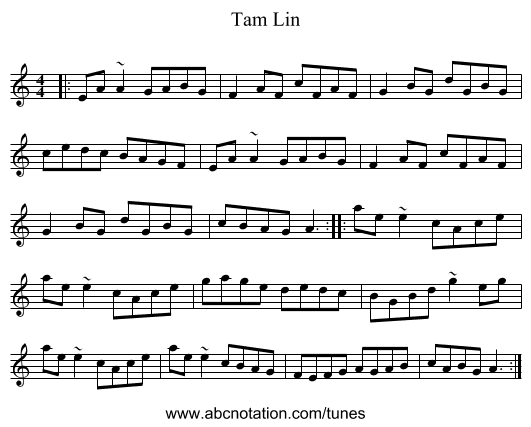 Tam Lin - staff notation