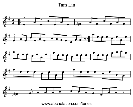 Tam Lin - staff notation