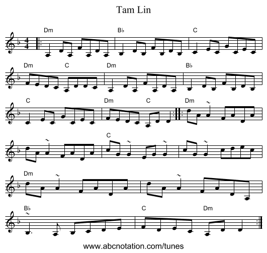 Tam Lin - staff notation