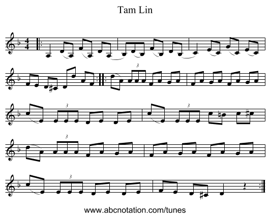 Tam Lin - staff notation