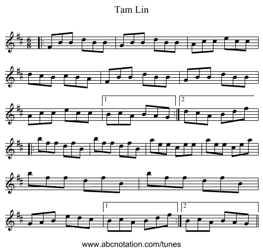 Tam Lin - staff notation