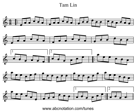 Tam Lin - staff notation