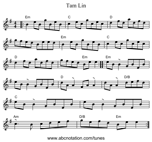 Tam Lin - staff notation