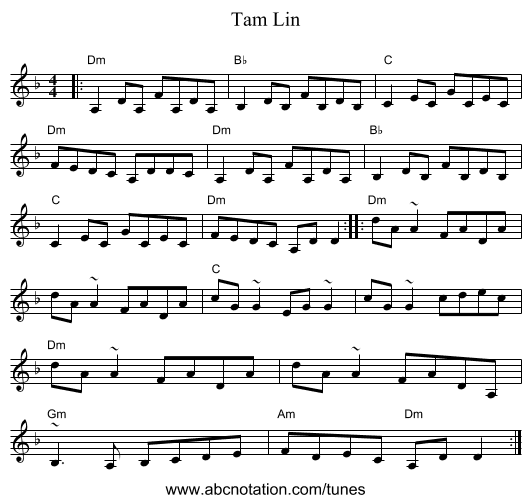 Tam Lin - staff notation