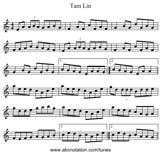 Tam Lin - staff notation