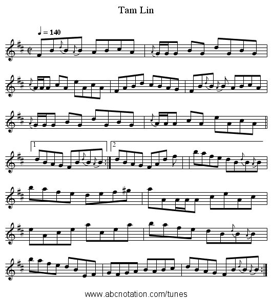 Tam Lin - staff notation