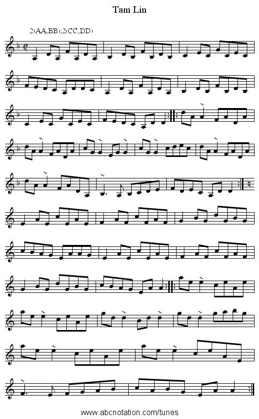 Tam Lin - staff notation