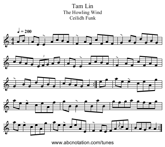 Tam Lin - staff notation
