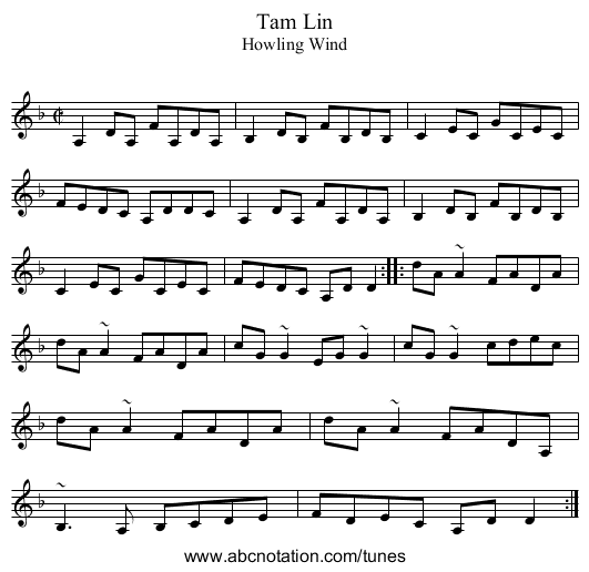 Tam Lin - staff notation