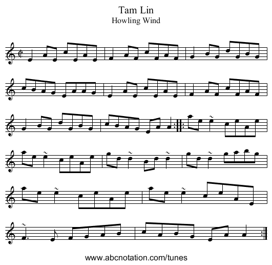 Tam Lin - staff notation