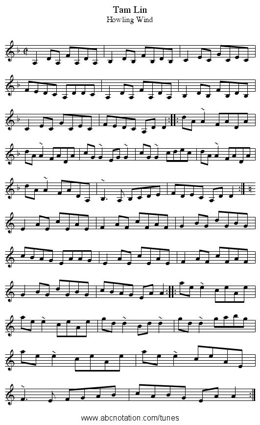 Tam Lin - staff notation