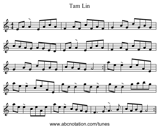Tam Lin - staff notation