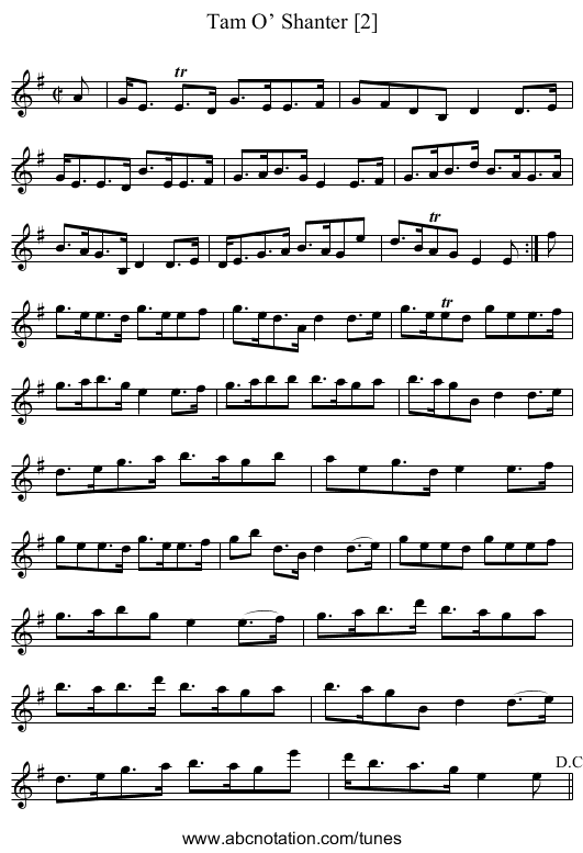Tam O’ Shanter [2] - staff notation