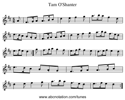 Tam O'Shanter - staff notation